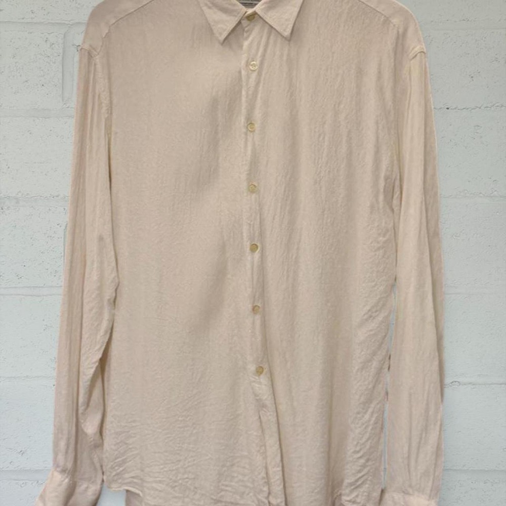 Mirto Nuevo Estilo Men White Linen Textured Long Sleeve Button Down Shirt 41
